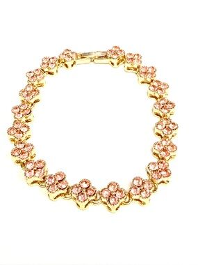 Gold-Tone Bracelet with Pink Crystal Flower Accents